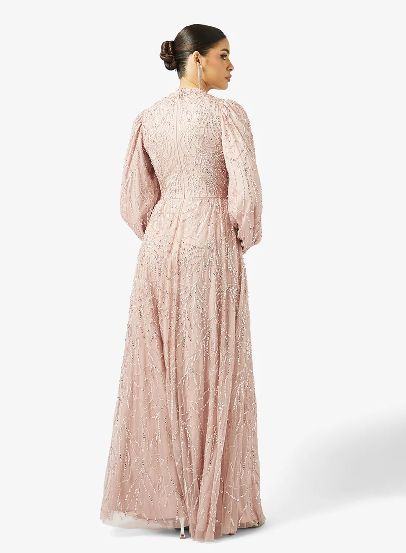 ماري فستان ماكسي بأكمام بالون مزينة